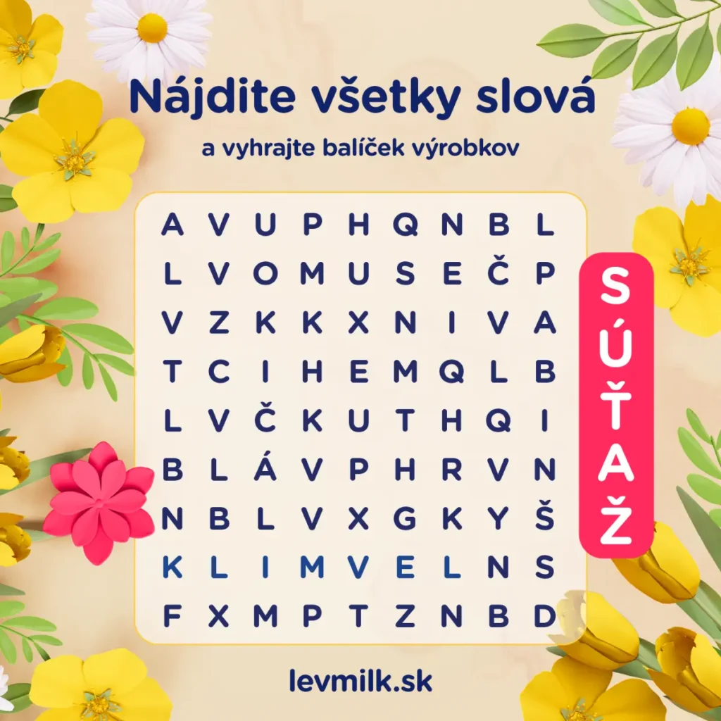 Súťaž s Levmilk: Nájdite všetky slová - osemsmerovka